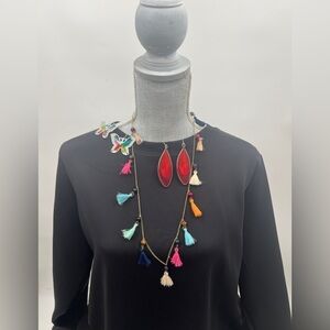 2 Pairs of string earrings and Tassel with semi precious beads necklace